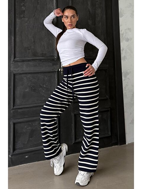 Madmext Lacivert Çizgili Kadın Triko Pantolon Mg2342 - S000426218-21164