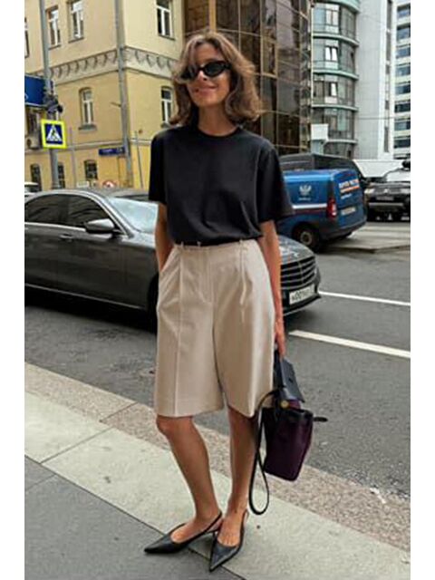 Madmext Bej Pileli Kadın Bermuda Şort Mg2483 - S000426223-19928