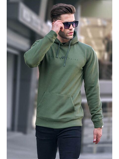 Madmext Haki Yeşili Kapüşonlu Basic Erkek Hoodie 6014 - S000049462-18547