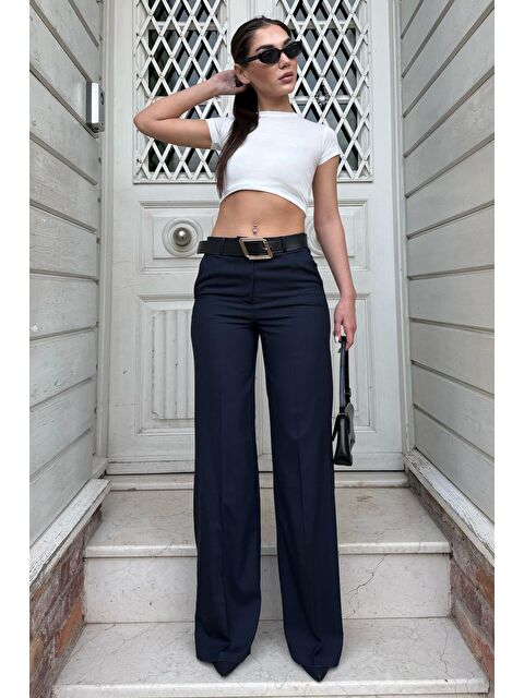 Madmext Lacivert Yüksek Bel Kumaş Pantolon Mg2285 - S000333196-21164