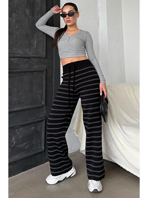 Madmext Antrasit Çizgili Kadın Triko Pantolon Mg2342 - S000426218-29666