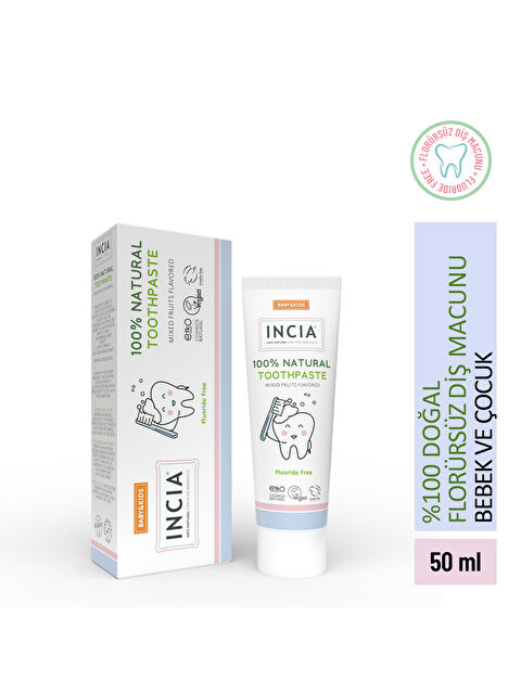 INCIA %100 Doğal Diş Macunu Bebek ve Çocuk Karışık Meyve Aromalı Florürsüz 50 ml - S000356326-23173