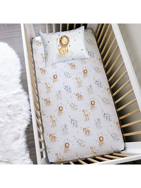 Evmila Hayvan Desen Baskılı Bebek Boy Lastikli Çarşaf Seti Renkli 60x120 cm - S000038061-23173