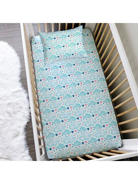 Evmila Bulut Desen Baskılı Bebek Boy Lastikli Çarşaf Seti Mavi 60x120 cm - S000038070-23173