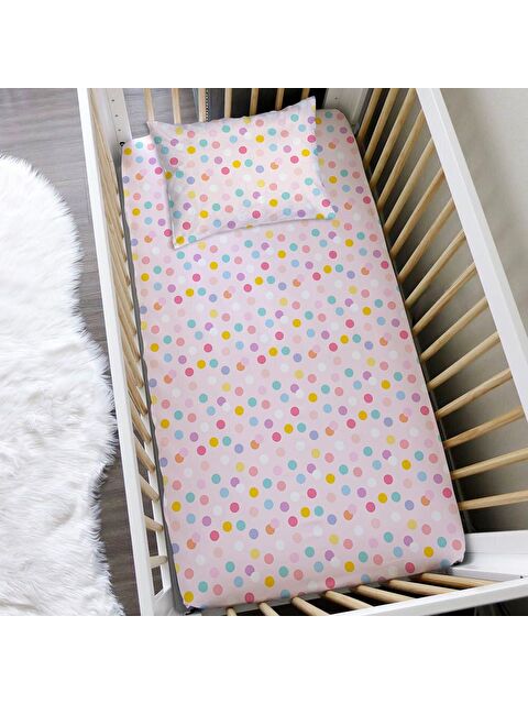 Evmila Puantiye Desen Baskılı Bebek Boy Lastikli Çarşaf Seti Pembe 60x120 cm - S000038072-23173