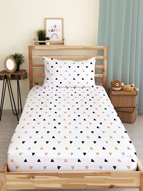 Evmila Üçgen Desen Baskılı Tek Kişilik Lastikli Çarşaf SetiRenkli - S000038071-23173