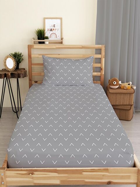 Evmila Modern Desen Baskılı Tek Kişilik Lastikli Çarşaf SetiGri - S000038076-23173