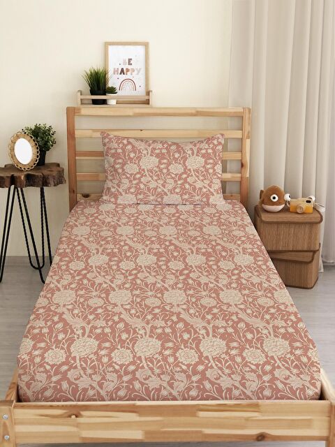 Evmila Modern Desen Baskılı Tek Kişilik Lastikli Çarşaf SetiPembe - S000038077-23173