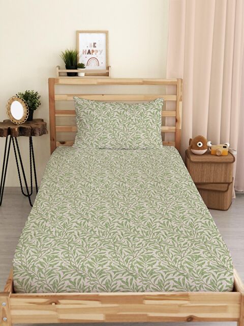 Evmila Yaprak Desen Baskılı Tek Kişilik Lastikli Çarşaf SetiRenkli - S000038080-23173