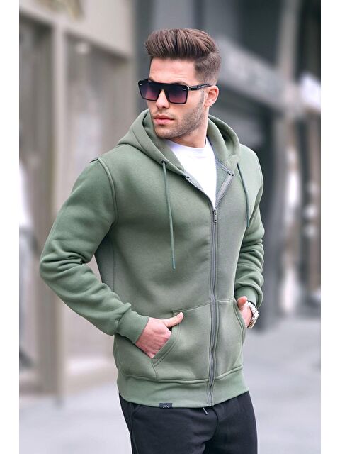 Madmext Haki Yeşili Kapüşonlu Regular Fit Erkek Fermuarlı Sweatshirt 6033 - S000055011-18547