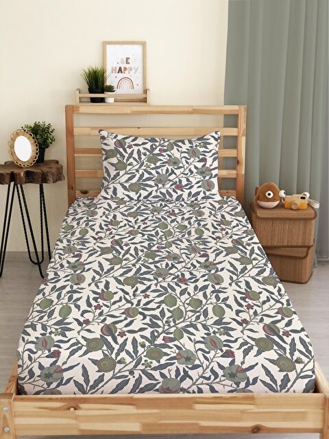 Evmila Yaprak Desen Baskılı Tek Kişilik Lastikli Çarşaf SetiRenkli - S000038085-23173