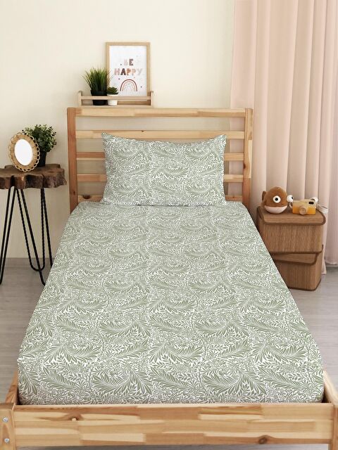 Evmila Yaprak Desen Baskılı Tek Kişilik Lastikli Çarşaf SetiRenkli - S000038087-23173