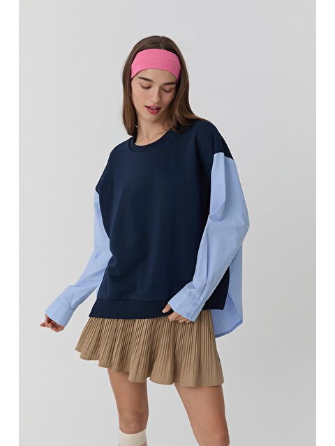 QUZU Gömlek Detaylı Sweatshirt Lacivert