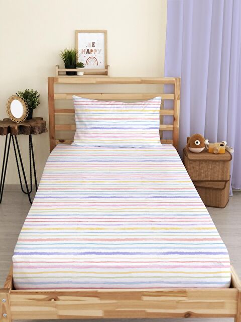 Evmila Renkli Çizgili Baskılı Tek Kişilik Lastikli Çarşaf SetiRenkli - S000038102-23173