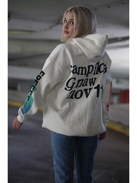 Madmext Beyaz Kapüşonlu Oversize Sweatshirt Mg903 - S000030596-20063