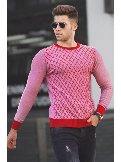 Madmext Kırmızı Baklava Desenli Kazak 5190 - S000031533-20045