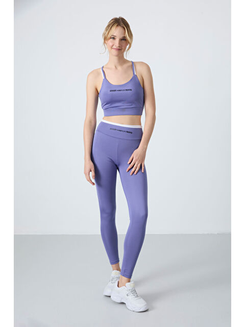 Tommylife Eflatun Polyester Esnek Standart Fit Performans Kadın Tayt Takım - 95333