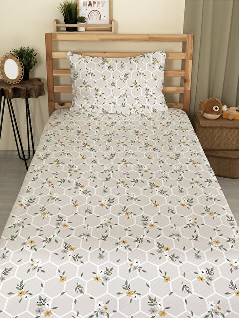 Evmila Çiçek Desenli Bebek Ve Çocuk Baskılı Tek Kişilik Pike Takımı Gri - S000031261-23173