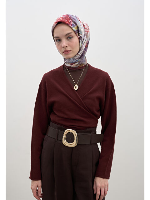 Fresh Scarfs Nerıssa Desen Pamuklu Viskon Eşarp Bordo