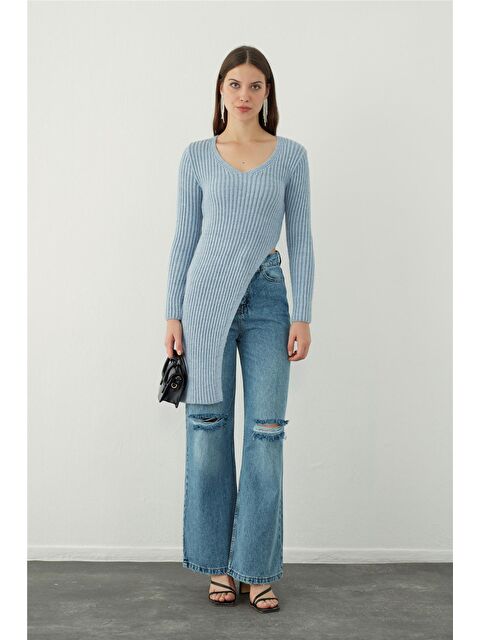 Sherin Mavi Asimetrik Kesim Triko Tunik - S000063947-17234