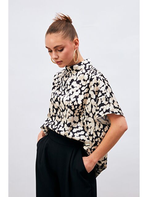 SATEEN Yarasa Kol Salaş Bluz - Siyah - S000323453-19351