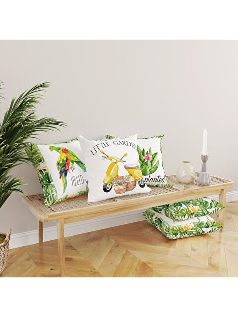 Evmila Kadife Doku Çift Taraf Baskılı Yaprak Desen 43x43 cm 4'lü Kırlent Kılıfı Seti - S000012655-18194