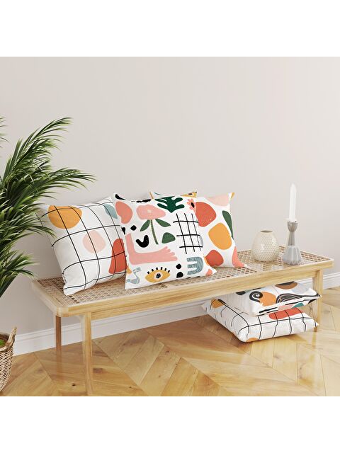 Evmila Kadife Doku Çift Taraf Baskılı Soyut Desen 43x43 cm 4'lü Kırlent Kılıfı Seti - S000012656-23173