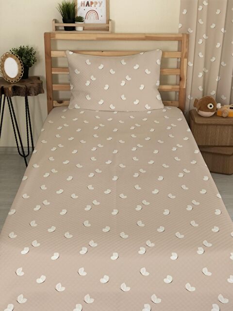 Evmila Kelebek Desenli Bebek Ve Çocuk Baskılı Tek Kişilik Pike Takımı Kahverengi - S000031264-23173