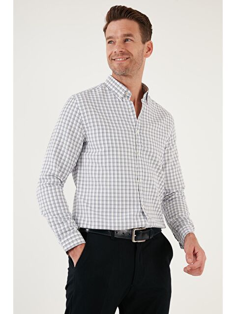 Buratti Kareli Pamuk Karışımlı Düğmeli Yaka Uzun Kollu Slim Fit Gömlek CF23S7497 - S000058263-37355