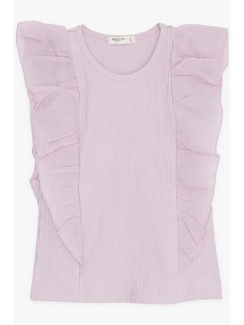 Breeze Kız Çocuk Tişört Fitilli Fırfırlı Lila (9-10 Yaş) - S000022303-17878
