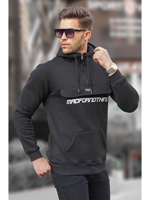 Madmext Siyah Kanguru Cep Kapüşonlu Erkek %100 Pamuk Hoodie 4729 - S000055016-19351