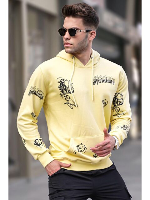 Madmext Sarı Baskılı Kapüşonlu Erkek Hoodie 5895 - S000049711-20072