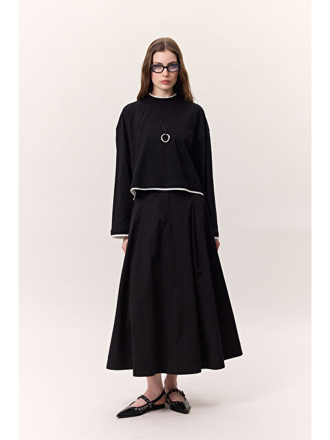 Manuka Kontrast Renkli Uzun Kollu Tshırt Siyah - S000388782-19351