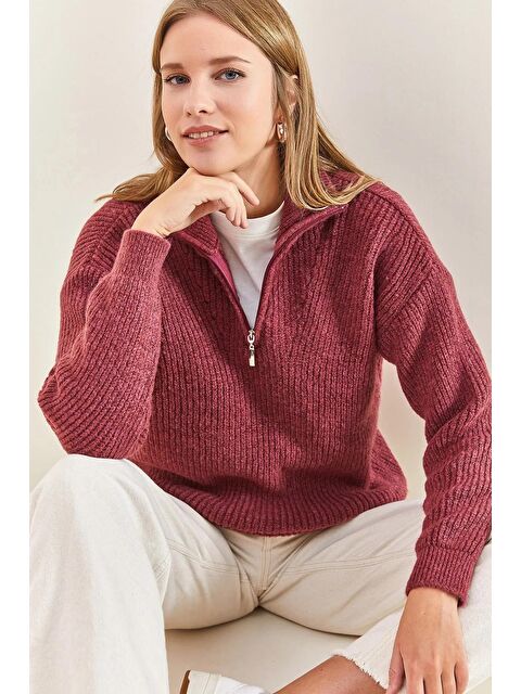 SHADE Kadın Fermuarlı Balıkçı Yaka Oversize Triko Kazak - S000054347-20028