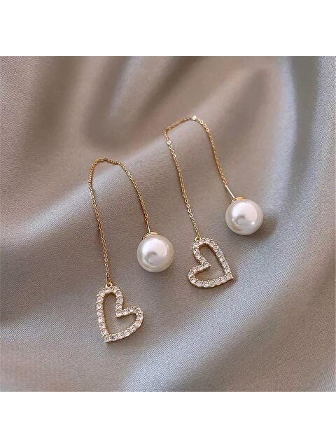 Pelin Aksesuar İncili ve Kalp Figürlü Zincirli Küpe - S000046868-23173