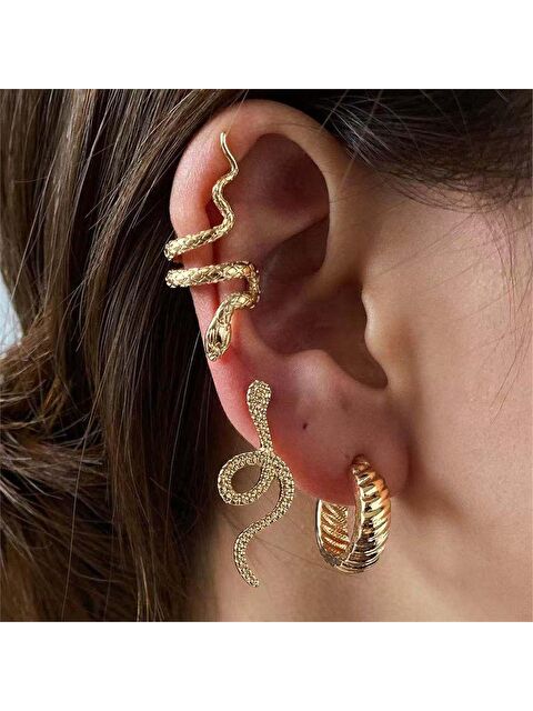 Pelin Aksesuar Yılanlı 3Lü Küpe ve Piercing Seti - S000046871-23173