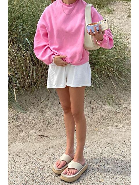 Madmext Pembe Bisiklet Yaka Basic Sweatshirt Mg1559 - S000030591-20024