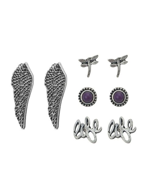 Pelin Aksesuar 4 Çift Kanat Life Yazılı Küpe Seti - S000046886-23173