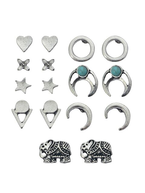 Pelin Aksesuar 8 Çift Fil Turkuaz Küpe Seti - S000046889-23173