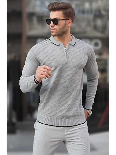 Madmext Gri  Fermuarlı Erkek Triko Kazak 6824 - S000046904-20600