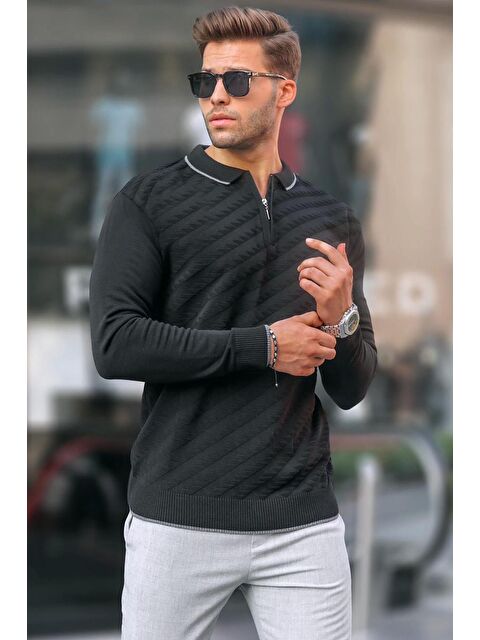 Madmext Siyah Fermuarlı Erkek Triko Kazak 6824 - S000046904-19351