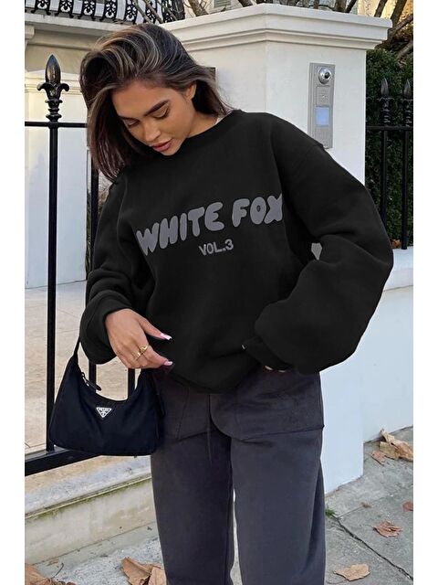 Madmext Siyah Bisiklet Yaka Baskılı Sweatshirt Mg1904 - S000046915-19351