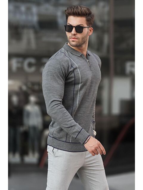 Madmext Antrasit Fermuarlı Polo Yaka Triko Erkek Kazak 6823 - S000046917-29666