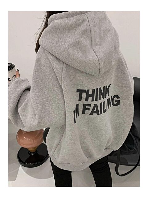 Trendseninle Kadın Gri Oversize M'ı Baskılı Sweatshirt - S000106913-20600