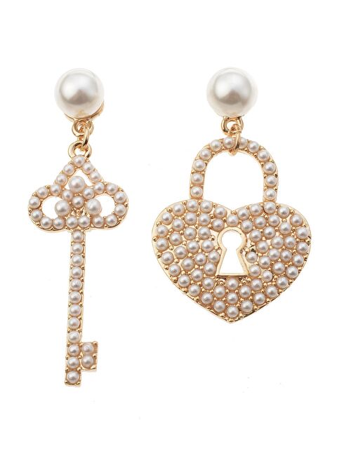 Pelin Aksesuar İncili Kalp Anahtar Kilit Küpe - S000046928-23173