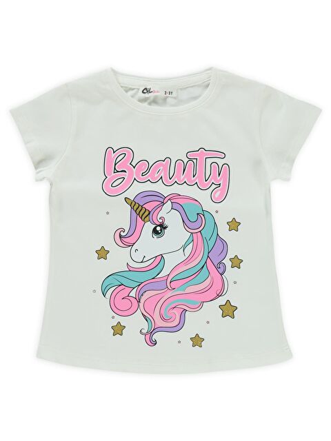 Civil Girls Baskılı 2-5 Yaş Tişört - Ekru 4-5 Yaş - S000386215-19965