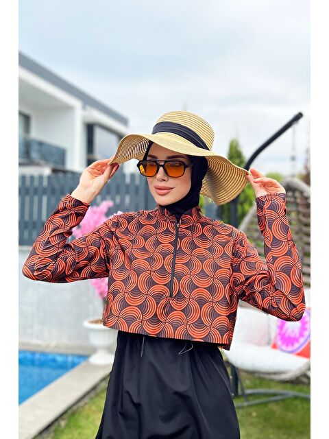 Remsa Mayo Paraşüt Önü Kapaklı Tam Kapalı Tesettür Mayo Turuncu R047 Retro - S000058955-19351