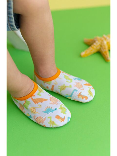 First Step Dinozor Desenli Turuncu Erkek Çocuk Kaydırmaz Taban Deniz ve Havuz Patiği-F-9004 - S000028647-20013