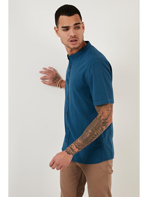 Buratti Keten Görünümlü Hakim Yaka Kısa Kol %100 Pamuk Erkek Gömlek CF21S113899 - S000000737-23093