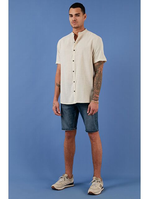 Buratti Keten Görünümlü Hakim Yaka Kısa Kol %100 Pamuk Gömlek CF21S113899 - S000000737-19965